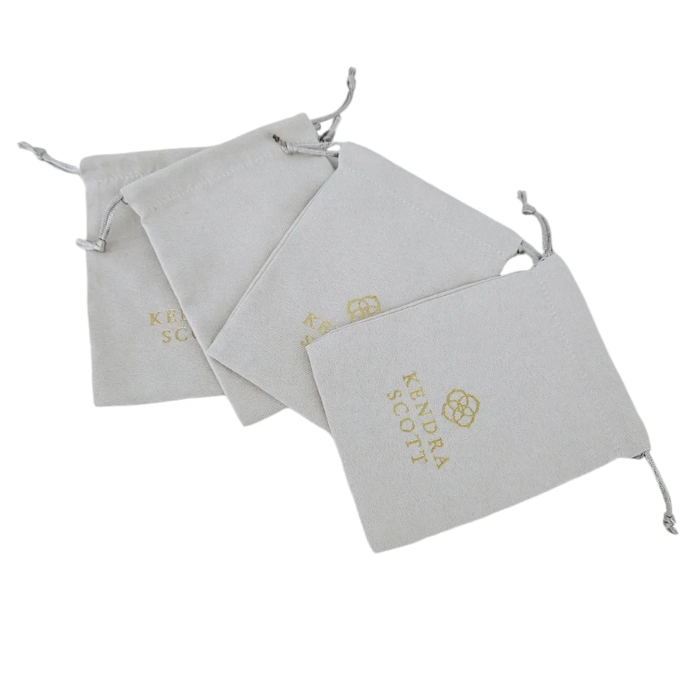 Kendra Scott Gray Drawstring Jewelry Pouches Set of 4 Gold Logo Dust Bags